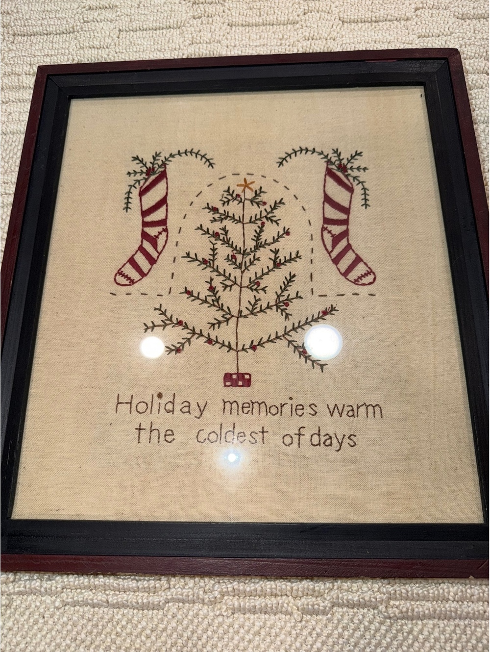 Framed holiday sampler wall art